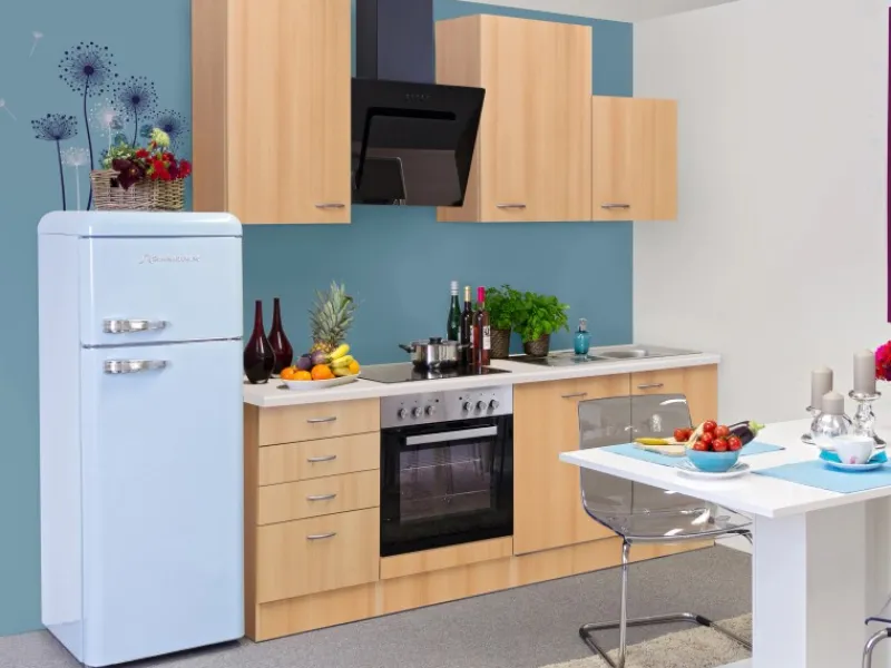 Clearance Flex-Well Classic Küchenzeile Nano 220 cm Buche Nachbildung