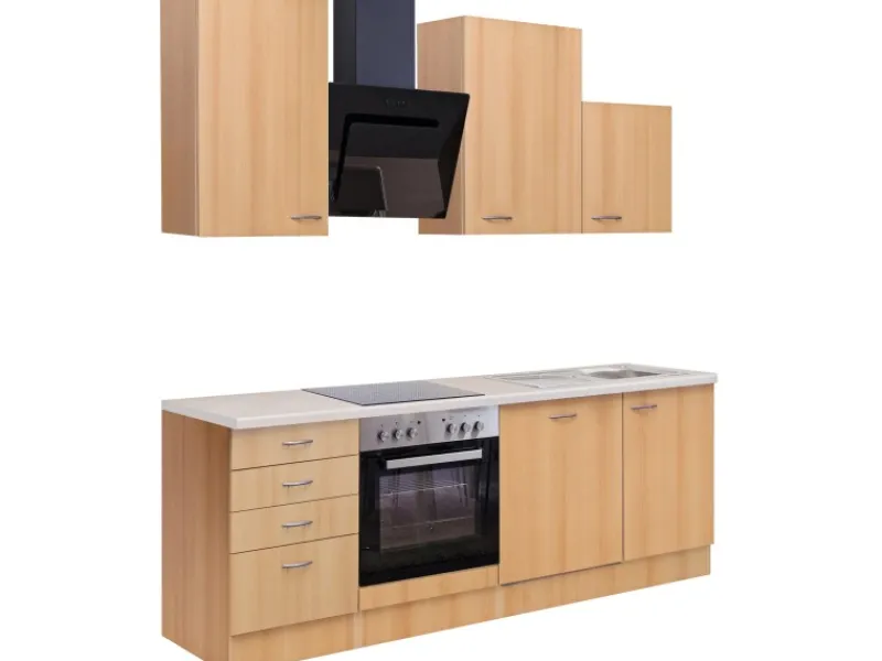 Clearance Flex-Well Classic Küchenzeile Nano 220 cm Buche Nachbildung