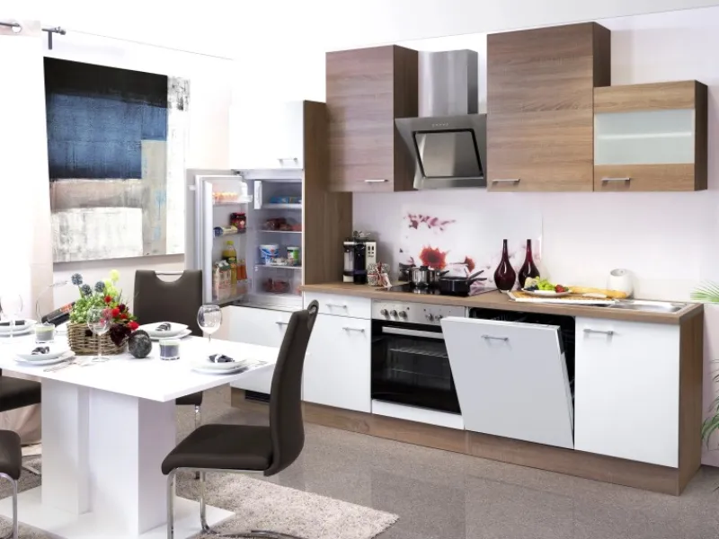 Flex-Well Classic Küchenzeile Florida 280 cm Sonoma Eiche-Weiß-Sonoma Eiche< Kochfelder|Kühlschränke