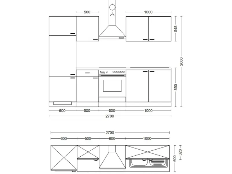 Flex-Well Classic Küchenzeile Nano 270 cm Buche< Kühlschränke