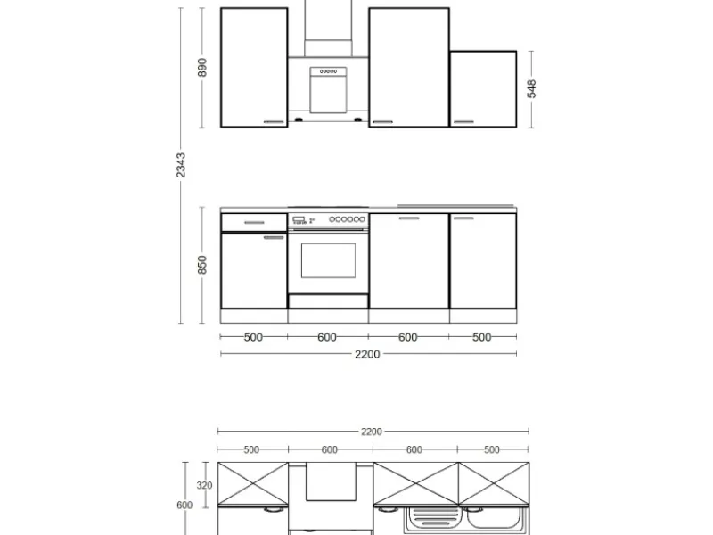 Flex-Well Classic Einbauküchen|Küchenschränke<Küchenzeile Lucca 220 cm Weiß matt - Caledonia