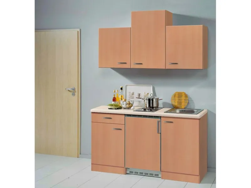 Flex-Well Classic Pantryküchen|Miniküchen<Küchenzeile Nano 150 cm Buche Nachbildung