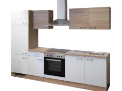 Flex-Well Classic Herde|Kochfelder<Küchenzeile Florida 270 cm Weiß - Sonoma Eiche