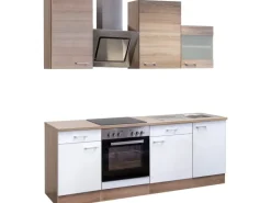 Flex-Well Classic Küchenzeile Florida 220 cm Sonoma Eiche-Weiß-Sonoma Eiche< Kühlschränke|Küchenschränke