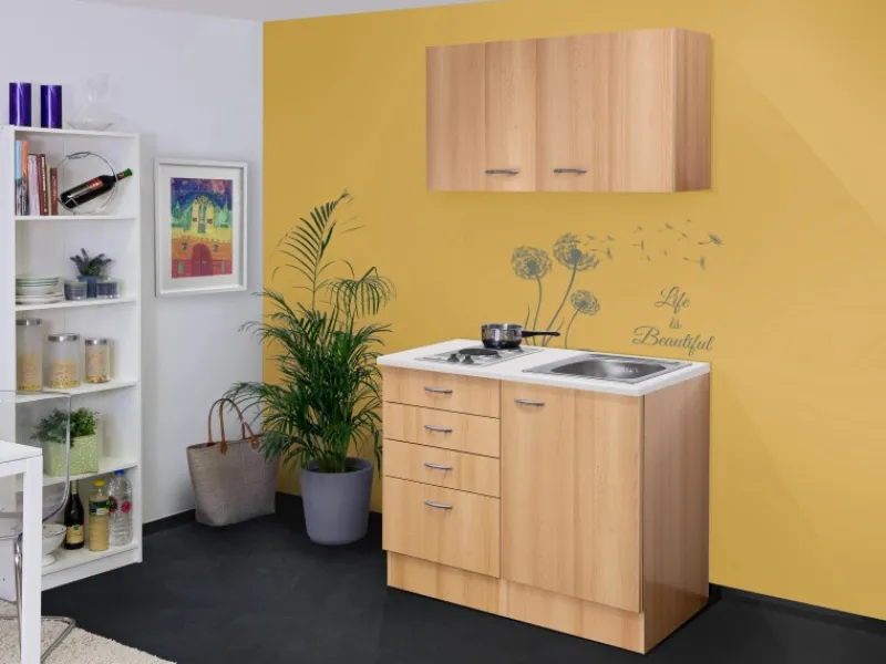 New Flex-Well Classic Miniküche Nano 100 cm Buche Nachbildung