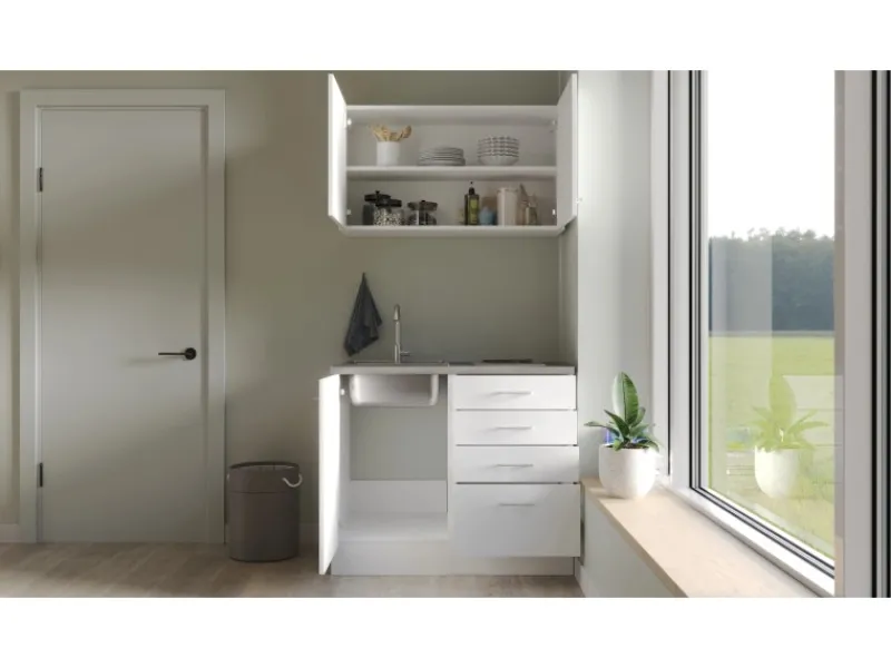 Clearance Flex-Well Classic Miniküche Lucca 100 cm Weiß matt - Caledonia