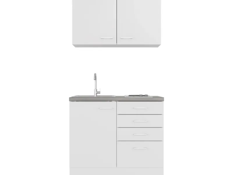 Clearance Flex-Well Classic Miniküche Lucca 100 cm Weiß matt - Caledonia