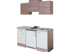 Flex-Well Classic Singleküche Florida 150 cm Weiß - Sonoma Eiche< Single-Küchen