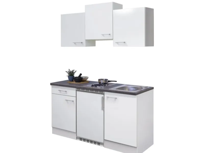 Flex-Well Classic Singleküche Lucca 150 cm Weiß matt - Caledonia< Single-Küchen|Kochfelder
