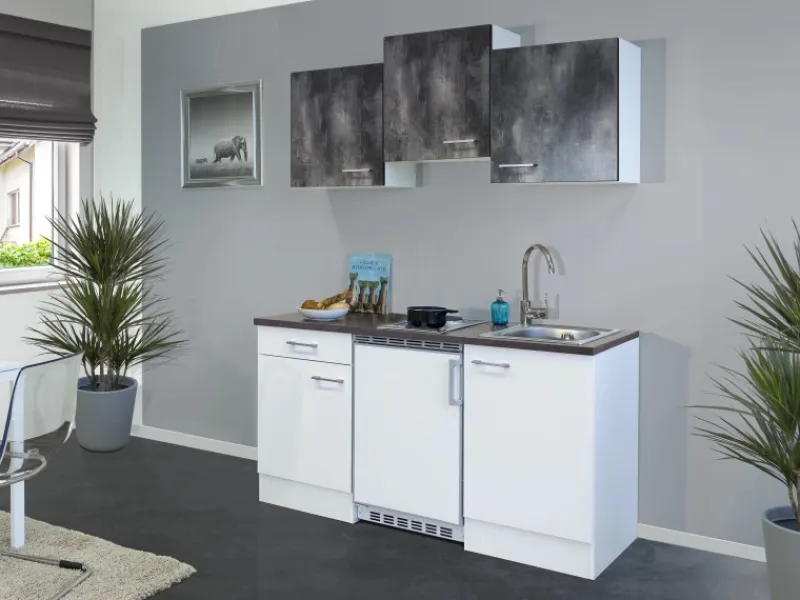 Flex-Well Classic Singleküche Lucca 150 cm Weiß-Caledonia< Single-Küchen|Pantryküchen
