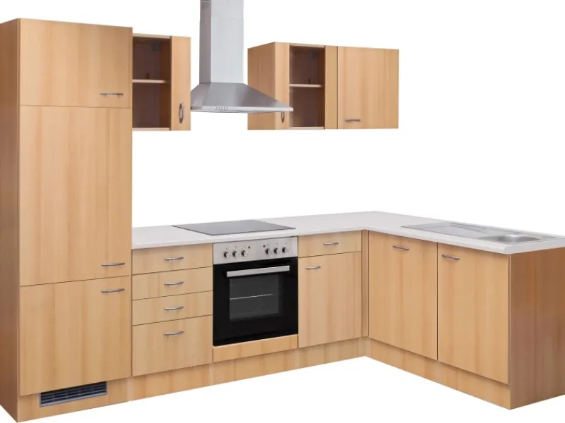 Flex-Well Classic Winkelküche Nano 280 cm Buche Nachbildung< Winkelküchen|Kühlschränke