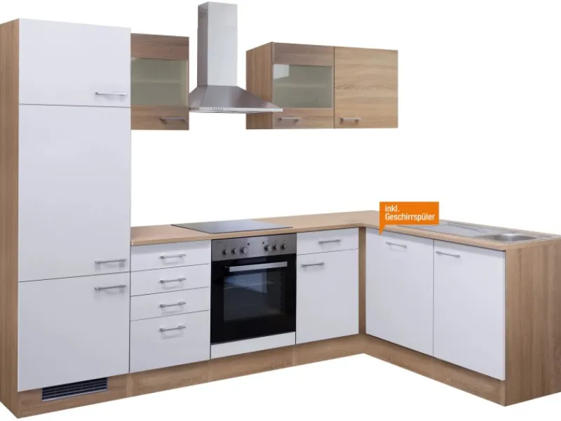 Flex-Well Classic Winkelküchen|Kühlschränke<Winkelküche Florida 280 cm Sonoma Eiche-Weiß