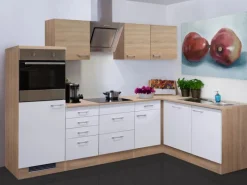 Flex-Well Classic Winkelküche Florida 280x170 cm Weiß-Sonoma Eiche Nachbildung< Winkelküchen|Kühlschränke