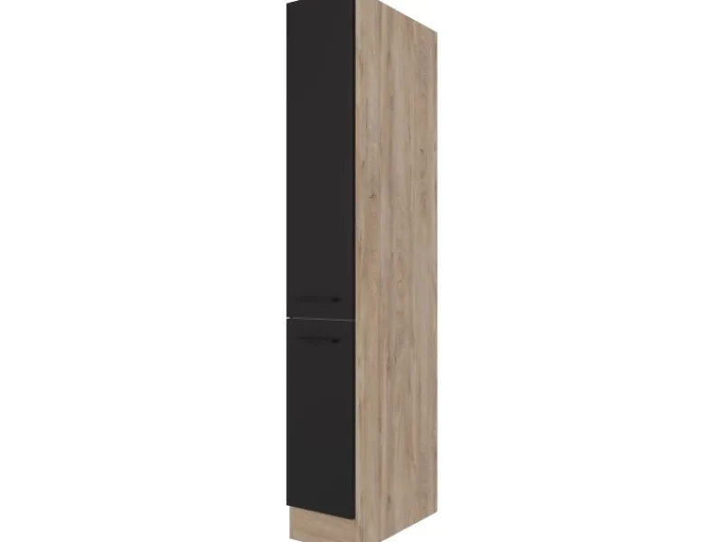 Flex-Well Exclusiv Apotheker-Hochschrank Capri 30 cm Schwarz Matt-Endgrain Oak< Küchenschränke