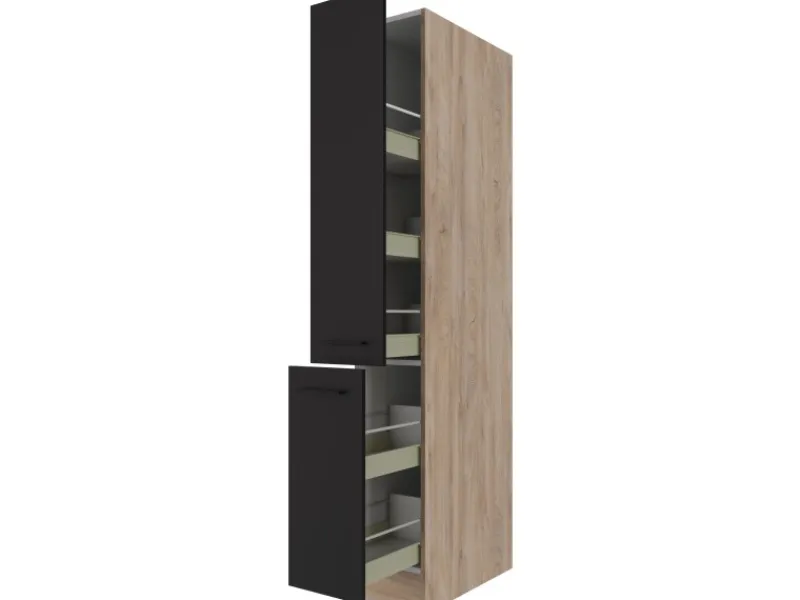 Flex-Well Exclusiv Apotheker-Hochschrank Capri 30 cm Schwarz Matt-Endgrain Oak< Küchenschränke