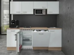 New Flex-Well Exclusiv Büroküche Valero 210 cm Hochglanz Weiß-Sonoma Eiche