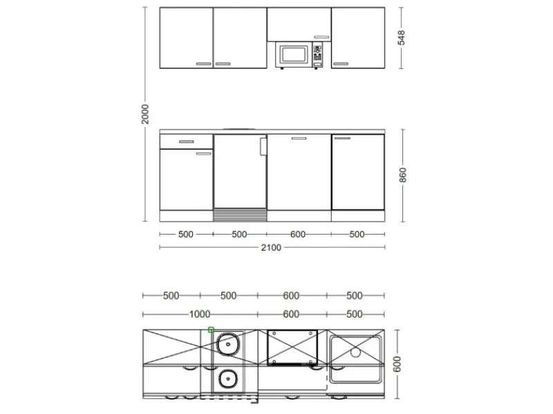 New Flex-Well Exclusiv Büroküche Valero 210 cm Hochglanz Weiß-Sonoma Eiche