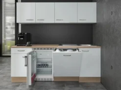 Flex-Well Exclusiv Single-Küchen|Kühlschränke<Büroküche Valero 210 cm Hochglanz Weiß-Sonoma Eiche