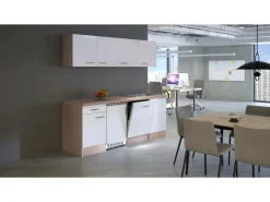 Flex-Well Exclusiv Single-Küchen|Kühlschränke<Büroküche Valero 210 cm Hochglanz Weiß-Sonoma Eiche