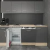 Flex-Well Exclusiv Kochfelder|Single-Küchen<Büroküche Morena 210 cm Basaltgrau matt-San Remo Eiche hell