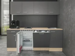 Flex-Well Exclusiv Kochfelder|Single-Küchen<Büroküche Morena 210 cm Basaltgrau matt-San Remo Eiche hell