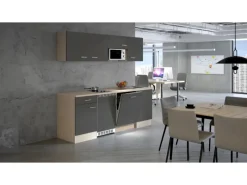 Flex-Well Exclusiv Einbauküchen|Kühlschränke<Büroküche Morena 210 cm Basaltgrau matt-San Remo Eiche hell