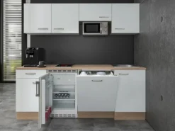 Best Flex-Well Exclusiv Büroküche Valero 210 cm Hochglanz Weiß-Sonoma Eiche