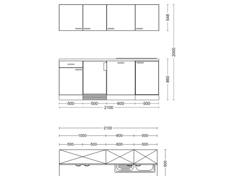 Flex-Well Exclusiv Büroküche Joelina 210 cm Weiß< Single-Küchen|Kochfelder