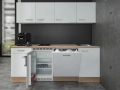Flex-Well Exclusiv Single-Küchen|Kühlschränke<Büroküche Valero 210 cm Hochglanz Weiß-Sonoma Eiche