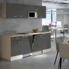 Flex-Well Exclusiv Büroküche Morena 210 cm Basaltgrau matt-San Remo Eiche hell< Single-Küchen|Kühlschränke