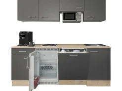 Flex-Well Exclusiv Büroküche Morena 210 cm Basaltgrau matt-San Remo Eiche hell< Single-Küchen|Kühlschränke