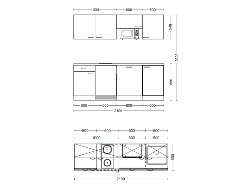 Flex-Well Exclusiv Büroküche Morena 210 cm Basaltgrau matt-San Remo Eiche hell< Single-Küchen|Kühlschränke