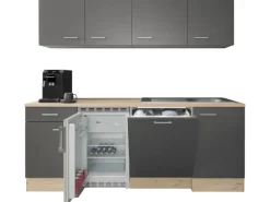 Flex-Well Exclusiv Büroküche Morena 210 cm Basaltgrau matt-San Remo Eiche hell< Single-Küchen|Einbauküchen