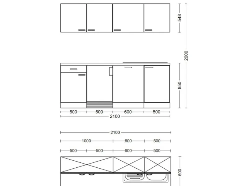 Flex-Well Exclusiv Büroküche Morena 210 cm Basaltgrau matt-San Remo Eiche hell< Single-Küchen|Einbauküchen