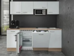 Flex-Well Exclusiv Einbauküchen<Büroküche Valero 210 cm Hochglanz Weiß-Sonoma Eiche