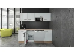 Flex-Well Exclusiv Einbauküchen<Büroküche Valero 210 cm Hochglanz Weiß-Sonoma Eiche