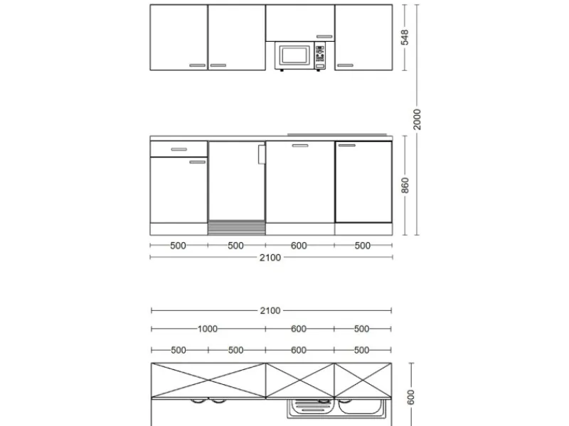 Flex-Well Exclusiv Einbauküchen<Büroküche Valero 210 cm Hochglanz Weiß-Sonoma Eiche