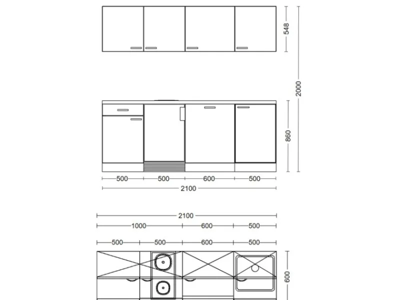Flex-Well Exclusiv Büroküche Joelina 210 cm Weiß< Miniküchen|Kochfelder