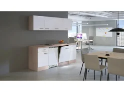 Flex-Well Exclusiv Kühlschränke|Einbauküchen<Büroküche Valero 210 cm Hochglanz Weiß-Sonoma Eiche