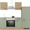 Flex-Well Exclusiv Single-Küchen|Kühlschränke<Küche 1706-002 Cara 220 cm Schilfgrün matt - Artisan Eiche