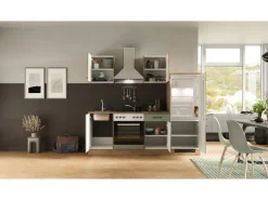 Flex-Well Exclusiv Single-Küchen|Kühlschränke<Küche 1706-002 Cara 220 cm Schilfgrün matt - Artisan Eiche