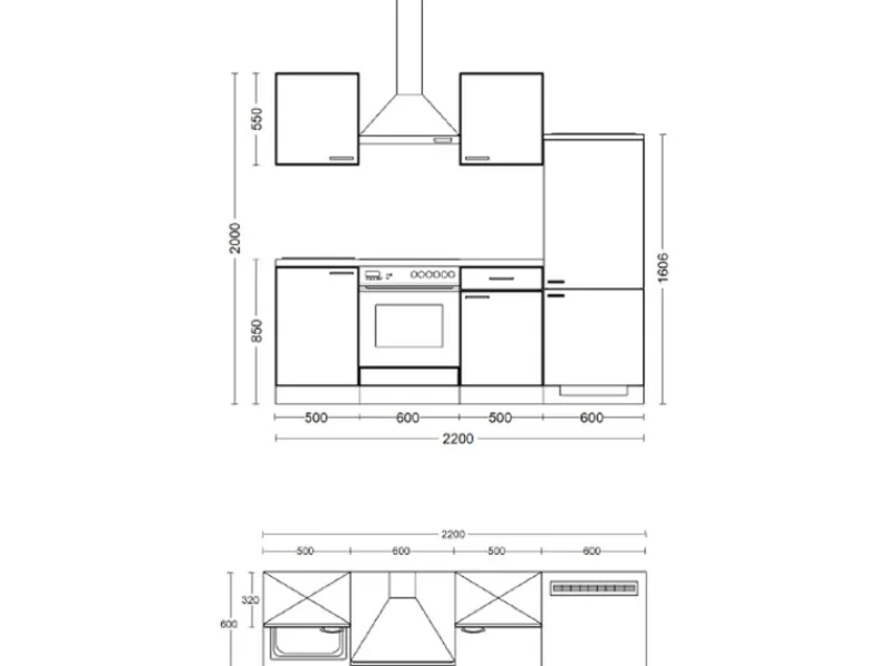 Flex-Well Exclusiv Single-Küchen|Kühlschränke<Küche 1706-002 Cara 220 cm Schilfgrün matt - Artisan Eiche