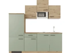 Flex-Well Exclusiv Küche 1602-002 Cara 210 cm Schilfgrün matt - Artisan Eiche< Single-Küchen|Einbauküchen