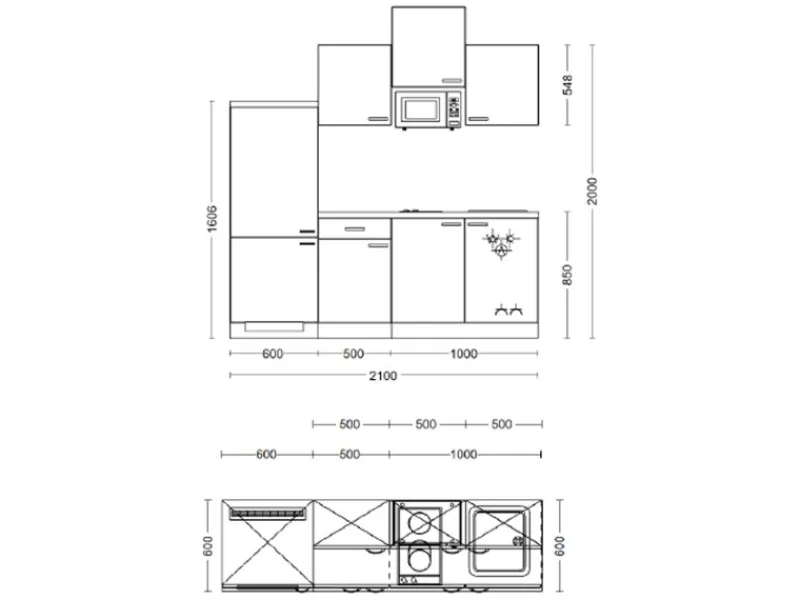 Flex-Well Exclusiv Küche 1602-002 Cara 210 cm Schilfgrün matt - Artisan Eiche< Single-Küchen|Einbauküchen