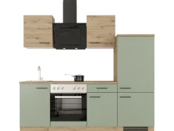 Discount Flex-Well Exclusiv Küche 1706-005 Cara 220 cm Schilfgrün matt - Artisan Eiche