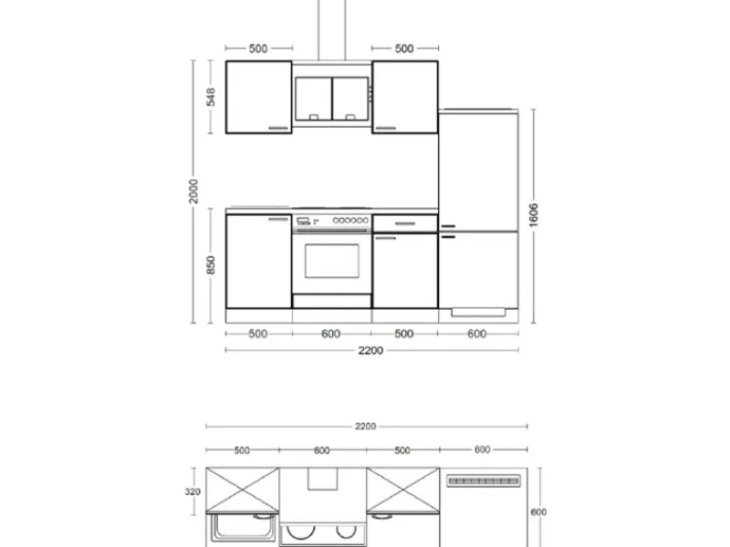 Discount Flex-Well Exclusiv Küche 1706-005 Cara 220 cm Schilfgrün matt - Artisan Eiche