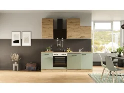 Hot Flex-Well Exclusiv Küche 1701-017 Cara 220 cm Schilfgrün matt - Artisan Eiche