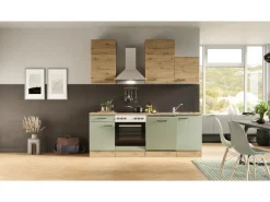 Flex-Well Exclusiv Küche 1701-016 Cara 220 cm Schilfgrün matt - Artisan Eiche< Einbauküchen|Küchenschränke