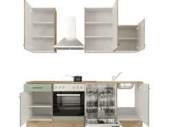 Flex-Well Exclusiv Küche 1701-016 Cara 220 cm Schilfgrün matt - Artisan Eiche< Einbauküchen|Küchenschränke