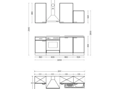 Flex-Well Exclusiv Küche 1701-016 Cara 220 cm Schilfgrün matt - Artisan Eiche< Einbauküchen|Küchenschränke